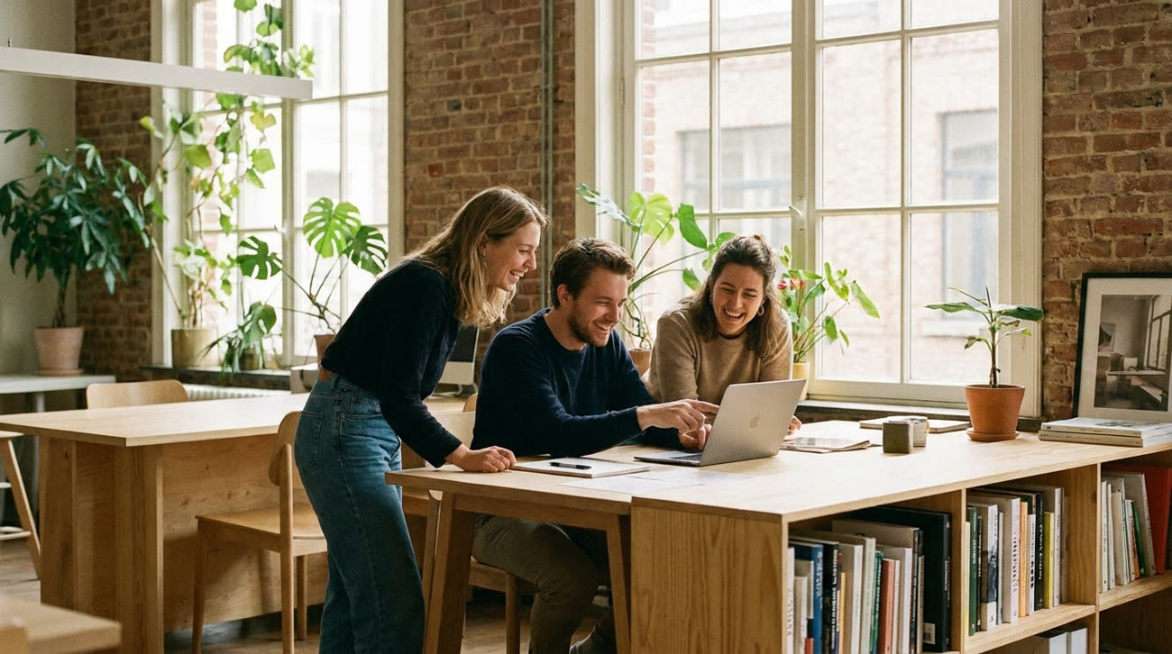 Het team van Deallos aan het werk in een lichte studio in Antwerpen