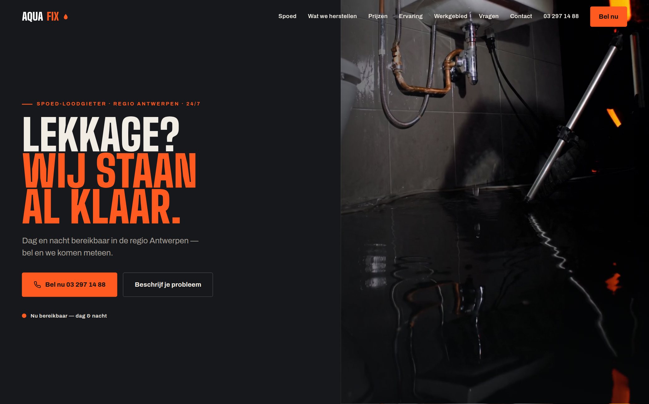 Voorbeeldwebsite voor een loodgieter — AquaFix Herstellingen