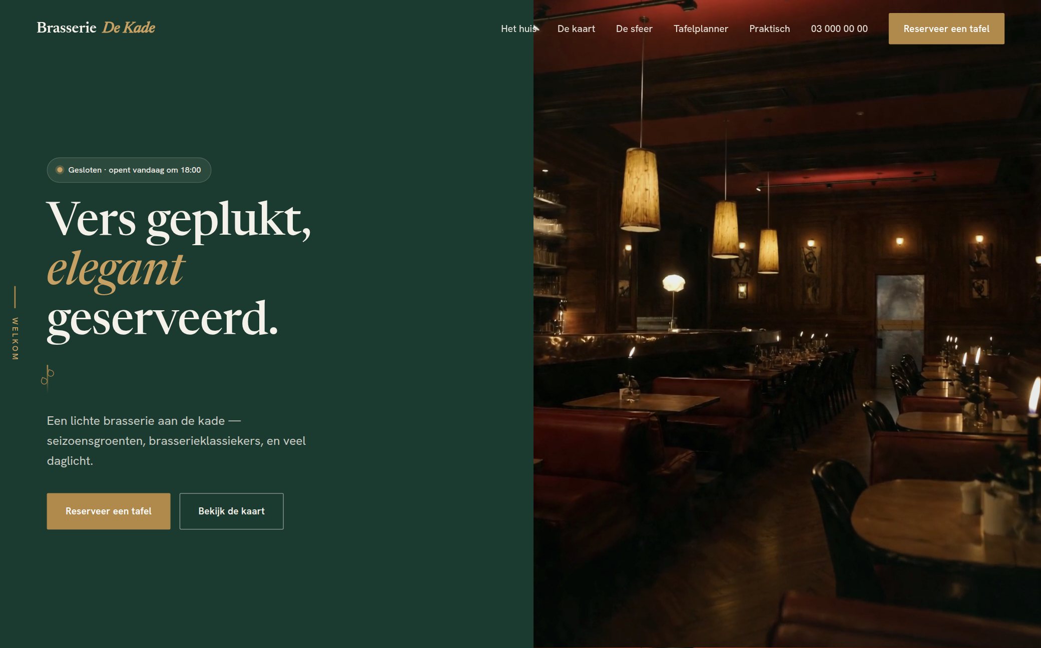 Voorbeeldwebsite voor een restaurant — Brasserie De Kade